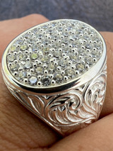 HarlemBling Large Oval Mens Real Solid 925 Sterling Silver Iced CZ Pinky Ring Big Hip Hop