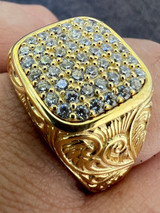 HarlemBling Mens Real Solid 925 14k Gold Plated Iced CZ Ring Hip Hop Size 7 8 9 10 11 12 13