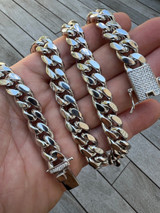 HarlemBling 12mm Miami Cuban Link Chain Necklace Bracelet Solid 925 Silver MOISSANITE Clasp