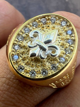 HarlemBling Real 925 Sterling Silver 14k Gold Plated Iced CZ Ring HipHop French Fleur De Lis