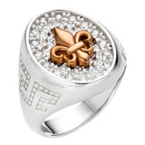 French Fleur De Lis Ring - 925 Silver & Rose Gold Accent  - CZ Stones