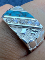 HarlemBling Real Solid 925 Silver Nugget Blue Turquoise Iced CZ Ring Hip Hop Pinky Anillo