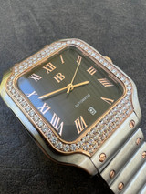 Hip Hop Mens 2.5ct MOISSANITE Watch Hip Hop Two Tone Rose Gold Plated Automatic Black