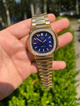 HarlemBling Mens Real Stainless Gold Iced 2ct Moissanite Watch Pass Diamond Test Blue Face