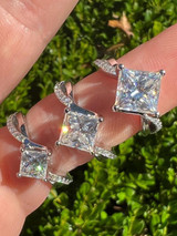 HarlemBling Moissanite Princess Cut Square Engagement Promise Ring 925 Silver Diamond Test ✅