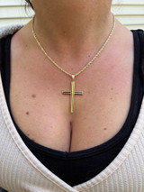 HarlemBling 14k Yellow Gold Plain Cross Crucifix Pendant Necklace Mens Ladies Large