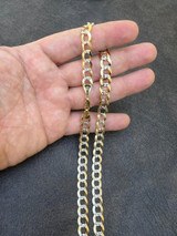 HarlemBling 14k Real Gold Two Tone Diamond Cut Curb Miami Cuban Link Chain 2.5-12mm Necklace dollar45-50/Gram