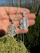 HarlemBling MOISSANITE 925 Silver Bling Iced Dollar dollar Sign Money Hip Hop Pendant Necklace