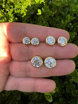 HarlemBling Real Moissanite Bezel Stud Earrings 14k Gold Plated 925 Silver Mens Ladies Iced