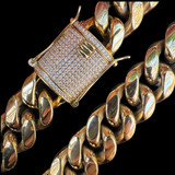 Kilo Cuban MOISSANITE CLASP Miami Cuban Link Chain Necklace Or Bracelet - 14k Yellow Gold Plated Stainless Steel - 7"-30" - 18mm