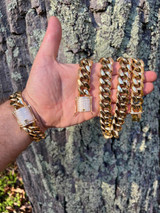 HarlemBling 18mm KILO Miami Cuban Chain Bracelet 14k Gold Plated Stainless MOISSANITE Clasp