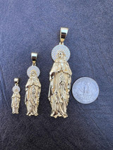 HarlemBling Real MOISSANITE 925 Silver 14k Gold Plated Virgin Mary Pendant Iced Necklace 