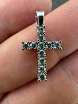 HarlemBling Blue Green MOISSANITE Real 925 Silver Iced Cross Pendant  Diamond Passes Tester 