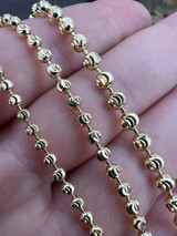 HarlemBling 2.5mm-4mm Men's Real Solid 14k Yellow Gold Moon Cut Beaded Ball Chain Necklace 