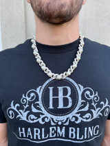 HarlemBling Mens Ladies Hip Hop Iced Moissanite Infinity Link 15mm Necklace W. Pearl 14-24" 