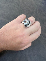 HarlemBling Mens Real Plain Solid 925 Sterling Silver Horse & Lucky Horseshoe Ring Size 7-13 