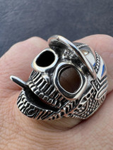 HarlemBling Real Plain Solid 925 Sterling Silver Punk Goth Skull Smoking Cigar/Joint Ring 