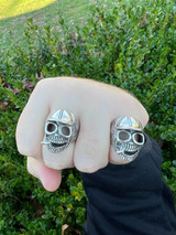 HarlemBling Real Plain Solid 925 Sterling Silver Punk Goth Skull Smoking Cigar/Joint Ring 