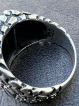 HarlemBling Mens Real 925 Sterling Silver Natural Black Onyx Gemstone Nugget Hip Hop Ring 