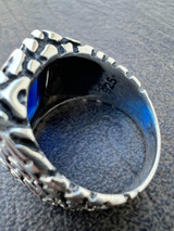 HarlemBling Mens Real 925 Sterling Silver Iced Simulated Blue Sapphire Nugget Hip Hop Ring 