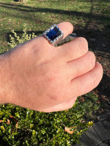 HarlemBling Mens Real 925 Sterling Silver Iced Simulated Blue Sapphire Nugget Hip Hop Ring 