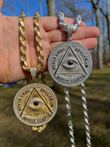 HarlemBling MOISSANITE Huge 3" All Seeing Illuminati Eye Masonic Medallion Necklace Silver 