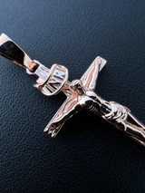 Italiano Silver, Inc. 14k Rose Gold Plate Solid 925 Silver Cross Jesus Piece Crucifix Pendant Necklace 