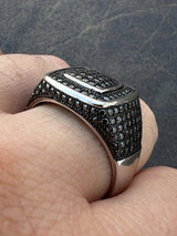 HarlemBling Black MOISSANITE Mens Real Solid 925 Sterling Silver Ring Pass Diamond Tester 