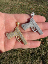  MOISSANITE Real 925 Silver / Gold Gun Pistol Iced Necklace Pendant Hip Hop 