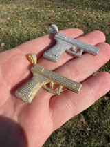  MOISSANITE Real 925 Silver / Gold Gun Pistol Iced Necklace Pendant Hip Hop 