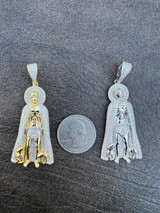  Real 925 Silver / Gold Saint St Lazarus Iced CZ Necklace Pendant Hip Hop Mens 2" 