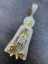  Real 925 Silver / Gold Saint St Lazarus Iced CZ Necklace Pendant Hip Hop Mens 2" 