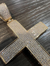 Hip Hop Iced 6.6ct Real Lab Diamond Huge 4" 49g Solid 14k Gold Cross Pendant Necklace 