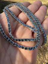 Italiano Silver, Inc. Real Blue MOISSANITE 3mm Tennis Chain 925 Silver Iced Necklace Pass Diamond Test 