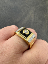 HarlemBling Moissanite Men's 14k Gold Plated 925 Silver Iced Black Onyx Ring Diamond Test ✅ 