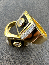 HarlemBling Moissanite Men's 14k Gold Plated 925 Silver Iced Black Onyx Ring Diamond Test ✅ 