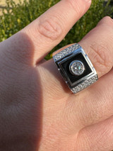 HarlemBling Moissanite Men's Real 925 Silver Iced Black Onyx Stone Ring Pass Diamond Tester 