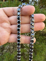 Italiano Silver, Inc. Real Black MOISSANITE Big 7mm Tennis Chain 925 Silver Iced Necklace Pass Tester 