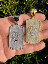 HarlemBling MOISSANITE Hip Hop 925 Silver / Gold Rolex Crown King Dog Tag Iced Pendant Necklace 