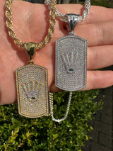 HarlemBling MOISSANITE Hip Hop 925 Silver / Gold Rolex Crown King Dog Tag Iced Pendant Necklace 