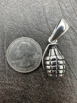  Mens Real 925 Sterling Silver Hand Grenade Bomb Pendant Necklace Small But Heavy 