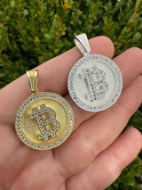 HarlemBling Real 925 Silver 14K Gold Plated Iced Letter B BITCOIN CZ Pendant Necklace HipHop 