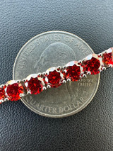  Real Iced Ruby Red MOISSANITE 5mm Tennis Bracelet 925 Silver Pass Diamond Test 