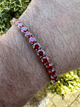  Real Iced Ruby Red MOISSANITE 5mm Tennis Bracelet 925 Silver Pass Diamond Test 