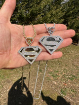 HarlemBling MOISSANITE Real 925 Silver/Gold Plated Iced SUPERMAN Superhero Pendant Necklace 