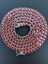 Italiano Silver, Inc. Real Ruby Red MOISSANITE 3mm Tennis Chain 925 Silver Iced Necklace Pass Test 