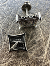 Italiano Silver, Inc. Black MOISSANITE Oxidized Rhodium Over 925 Silver Square Kite Earrings Hip Hop 