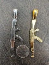  Real Solid 925 Silver / 14k Gold Mens AK47 Gun Rifle Pendant Necklace Hip Hop 