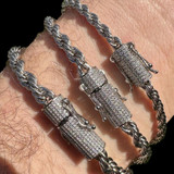 HarlemBling MOISSANITE CLASP Rope Bracelet - Stainless Steel W. 925 Silver Clasp - 7.5"-8.5" - 4mm-6mm 