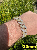 HarlemBling MOISSANITE Real Solid Miami Cuban Link Prong Bracelet Iced 14k Gold & 925 Silver 